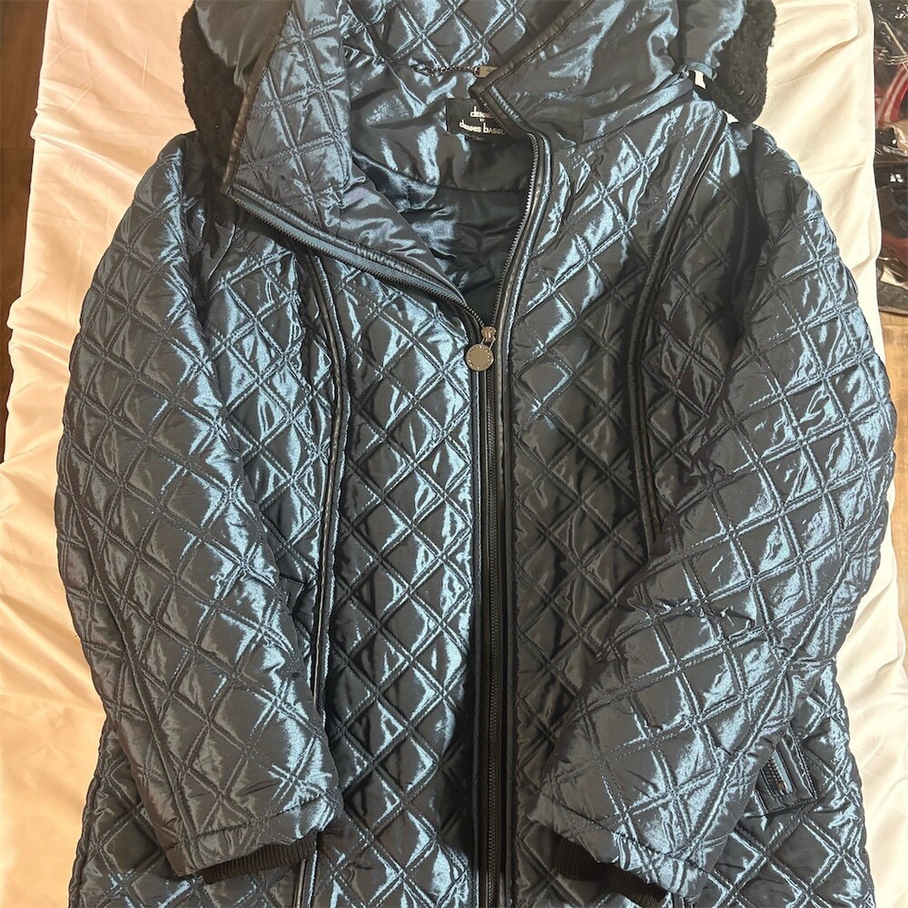 Dennis by Dennis Basso Women's Quilted Puffer Jacket Hooded Blue Size M
